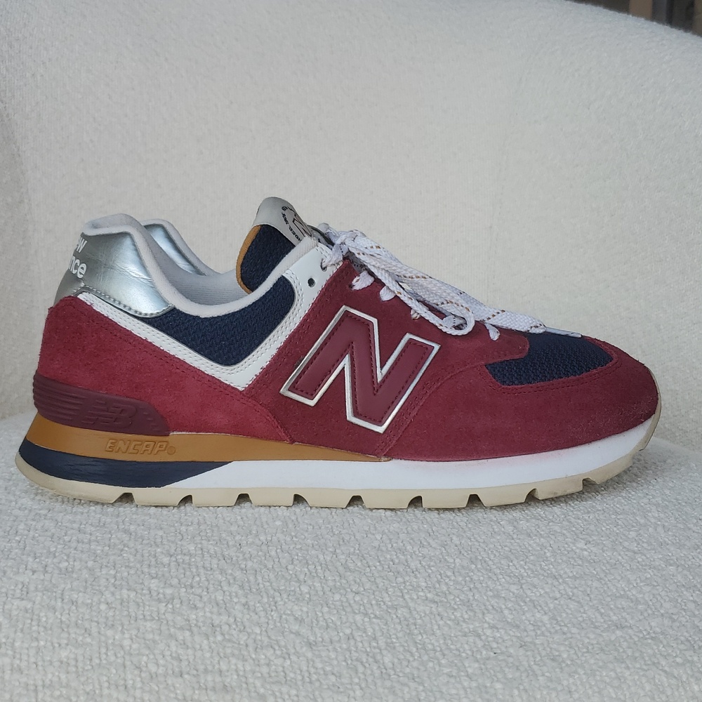 New Balance 574DHR Rugged Dark Red (Garnett)  And Navy Suede  Mens Size 11